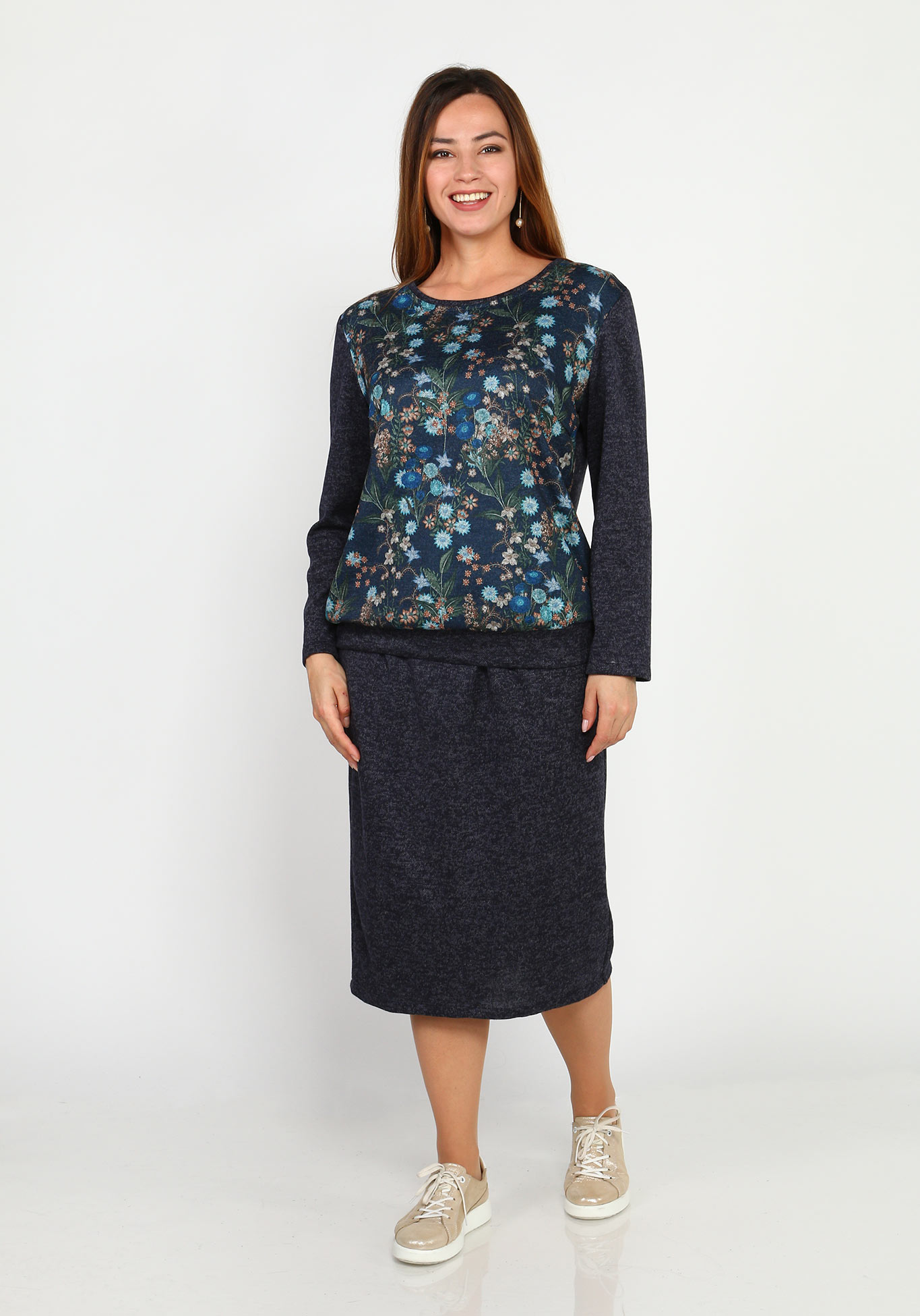 Костюм с юбкой Bianka Modeno, размер 48, цвет темно-синий - фото 1